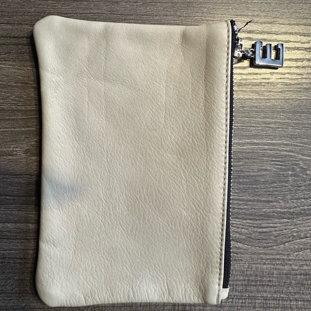 White Leather Pouch with Silver E Charm